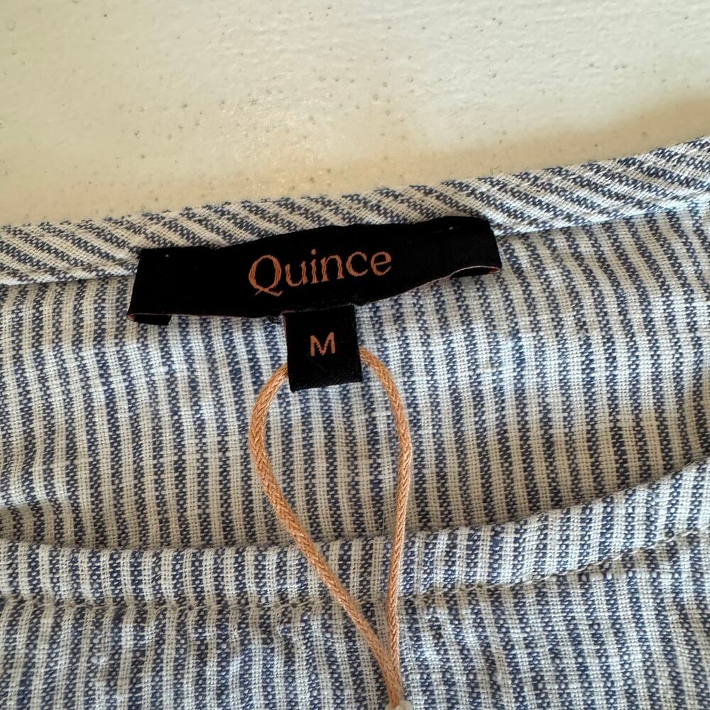 Quince NWT 100% European Linen Pajama Set Blue Pinstripe Size Medium - Picture 7 of 9